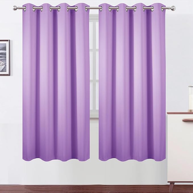 LEMOMO Blackout Curtains 66 x 72 Inch Long Lavender Curtains Set of 2 Panels Room Darkening Curtains for Bedroom and Living Room