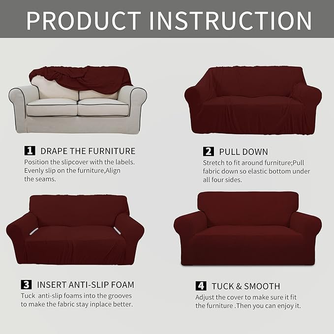 Easy-Going Stretch Chair Sofa Slipcover 1-Piece Couch Sofa Cover Furniture Protector Soft with Elastic Bottom for Kids, Pet. Spandex Jacquard Fabric Small Checks (Chair, Wine)