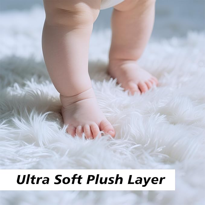 yulidayang White Fluffy Round Area Rugs for Bedroom,5'X5'Shag Circle Area Rugs for Girls Room,Non Slip Fuzzy Plush Rug for Kids Room Living Room and Dorm Home Decor Rug
