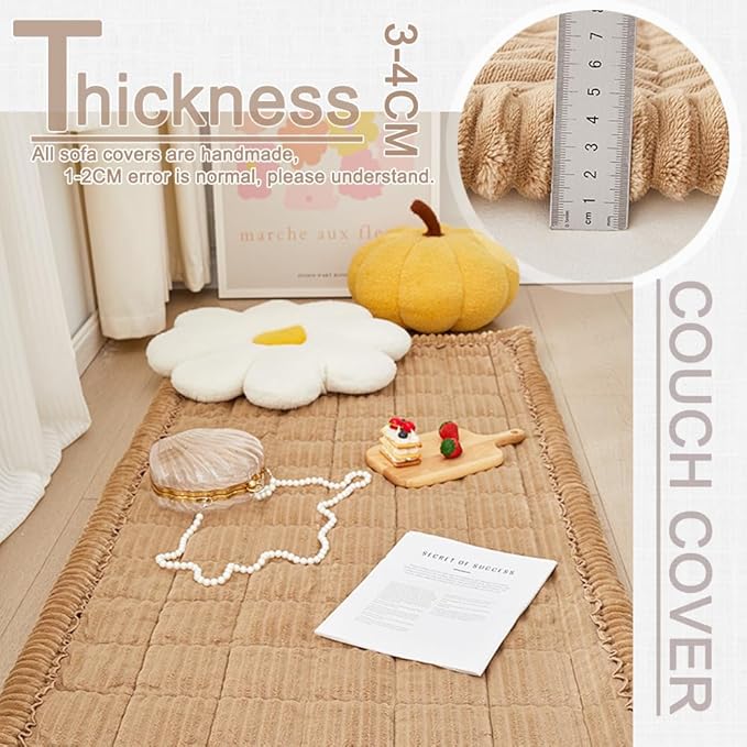 Couch Cover for Dogs Washable, Fuzzy Pet Couch Covers for 3 Cushion Sofa Pet Friendly, Non Slip Sofa Cover (Light Brown, 35" x 82.7"/90 x 210cm)