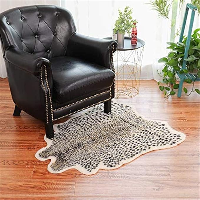 Leopard Print Rug,Faux Cowhide,Artificial Carpet,Simulation Cowhide, Leopard, Tiger, Zebra, Cow Hide Mat Animal Print Area Rug Hide Faux Carpet (A) / 40x37inch,3.3x3.1ft