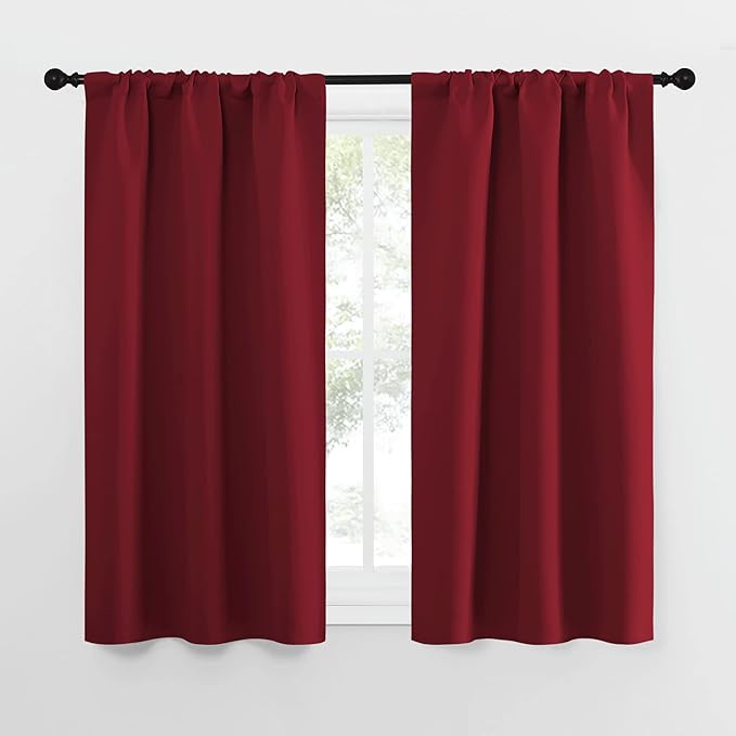 NICETOWN Christmas Burgundy Red Curtains Blackout Drape Panels - Lights Block Out Window Treatment Short Curtain Sets for Loft and Basement Decoration (Set of 2, 34 by 54-Inch)