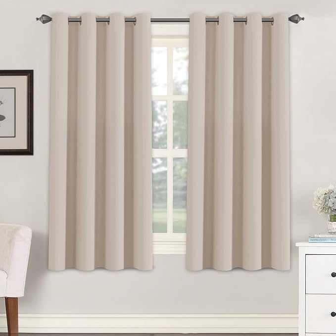H.VERSAILTEX Blackout Curtain for Living Room Thermal Insulated Window Treatment Curtain Extra Long 63 inch Length Energy Saving Solid Grommet Top Blackout Drape, One Panel, Fog, 52" W x 63" L