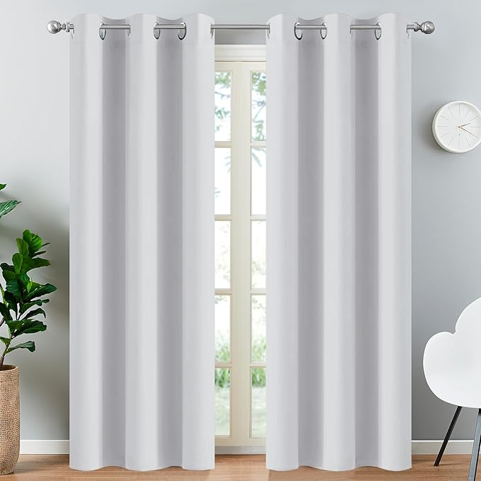 Yakamok 84 Inch Length Room Darking Curtains for Bedroom, Light Blocking Drapes Room Darkening Thermal Insulated Solid Grommet Panels for Living Room(38Wx84L, Greyish White, 1 Panel)