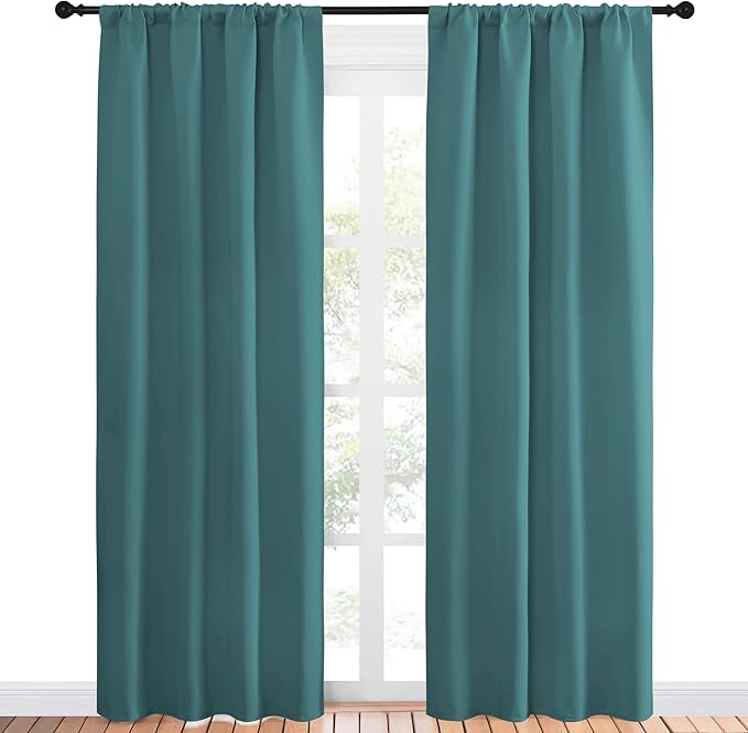 NICETOWN Blackout Curtain for Kitchen Window - Function Thermal Insulated Blackout Panels for Bedroom - 1 Pair, Sea Teal - Rod Pocket Style - 42 by 84 inches