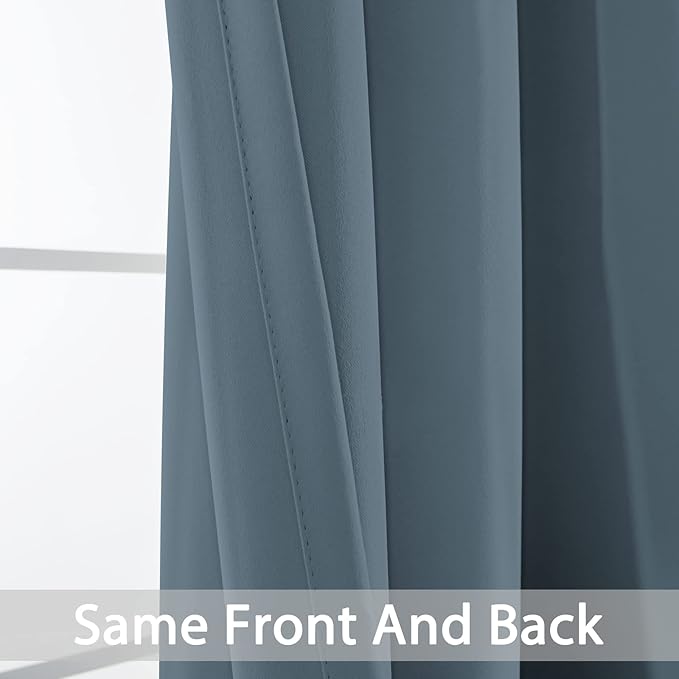 Yakamok Soild Small Window Curtains, Grommet Thermal Insulated Privacy Curtains and Drapes Room Darkening Shades Decent Decor for Kitchen Camper Closet(2 Panels,Stone Blue,42x36 Inch)