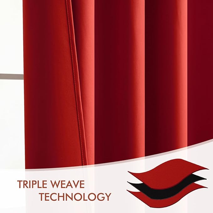 MIULEE Christmas Red Back Tab Blackout Curtains 84 Inch Length 2 Panels Set for Living Room Bedroom Privacy, Rod Pocket/Pinch Pleat Thermal Insulated Room Darkening Pleated Light Blocking Drapes