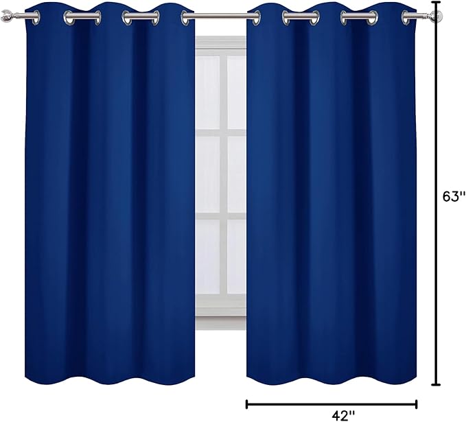 LEMOMO Blackout Curtains 42 x 63 inch/Royal Blue Curtains Set of 2 Panels/Thermal Insulated Room Darkening Bedroom Curtains