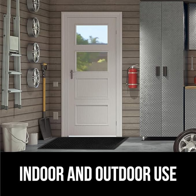 GORILLA GRIP 100% Waterproof All-Season WeatherMAX Doormat US Designed Natural Rubber, Stain and Fade Resistant, Low Profile Indoor Outdoor Door Mats, Easy Clean Patio Mat, 29x17, Black Diamond