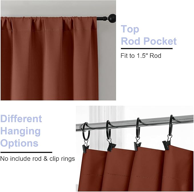 Simplebrand Ava Terracotta Blackout Curtains for Bedroom 84 Inch Length 2 Panels Set, Solid Thermal Insulated Privacy Living Room Window Treatment Curtains Blackout Drapes, W40 x L84 Inch, Terracotta