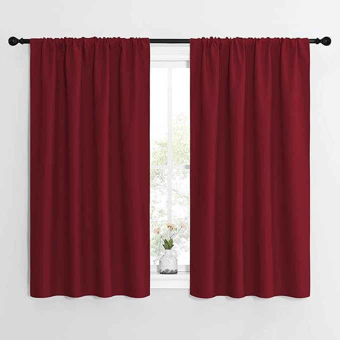 NICETOWN Christmas Burgundy Curtains Blackout Drape Panels - Lights Block Out Window Treatment Short Curtain Sets for Loft and Basement Decoration (Set of 2, 42 by 54-Inch)