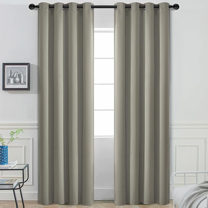 Yakamok 84 Inch Long Light Blocking Blackout Curtains, Room Darkening Thermal Insulated Blackout Drapes with Grommet for Bedroom (52x84Inch, Taupe, 2 Panels)