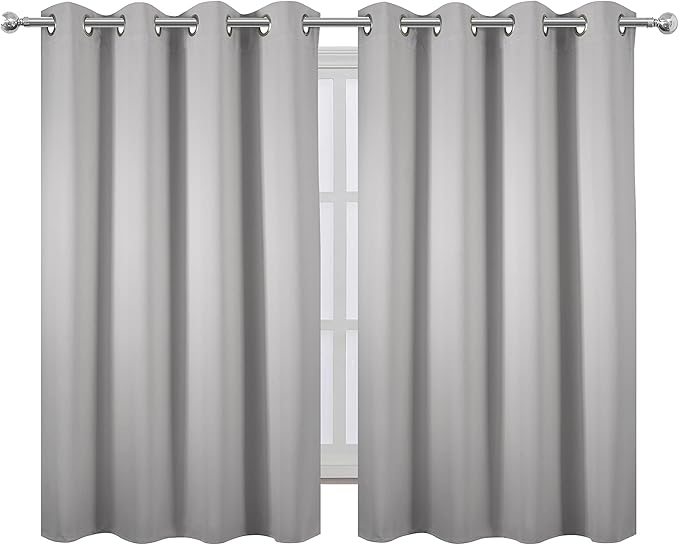 LEMOMO Blackout Curtains 52 x 45 inch/Light Grey Curtains Set of 2 Panels/Thermal Insulated Room Darkening Bedroom Curtains