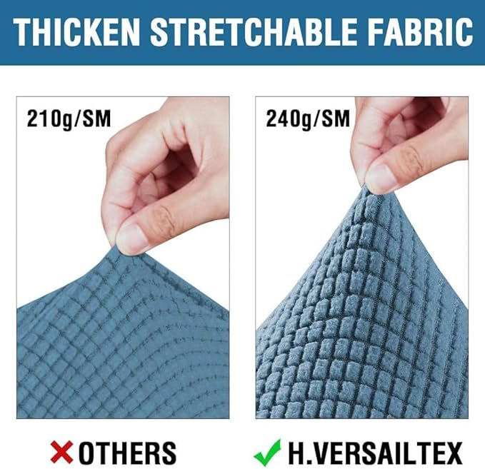 H.VERSAILTEX 4 Piece Stretch Sofa Covers for 3 Cushion Couch Covers for Living Room Furniture Slipcovers (Base Cover Plus 3 Seat Cushion Covers) Thicker Jacquard Fabric (Large Sofa, Dusty Blue)