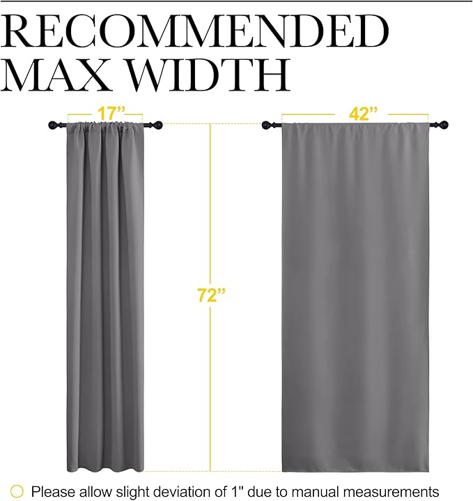 NICETOWN Blackout Curtains 72 for Office - 3 Pass Microfiber Noise Reducing Thermal Insulated Solid Rod Pocket Blackout Window Panels/Drapes (2 Panels, 42 x 72 Inch, Gray)