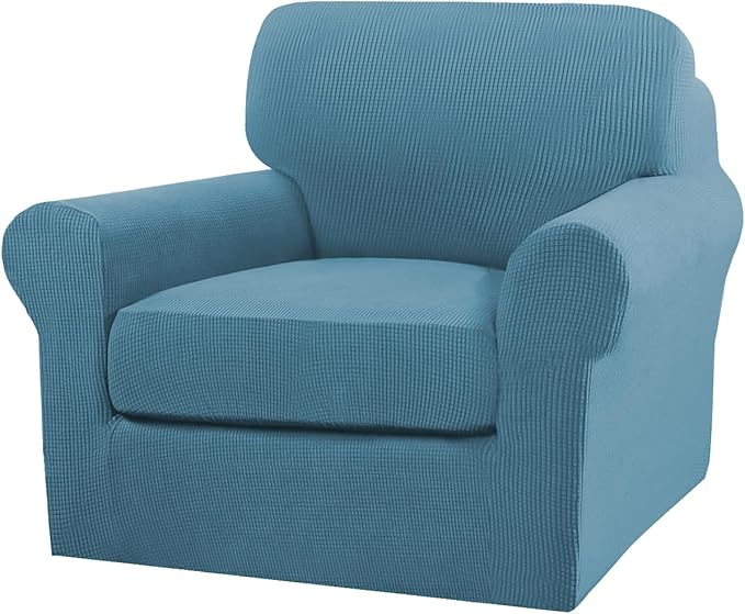 Turquoize 2 Piece Chair Covers Armchair Slipcovers for Living Room Armchair Sofa Cover with Individual Cushion Covers Feature Jacquard Fabric (Chair, Storm Blue)