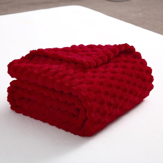 Red Throw Blanket 50"×60" inches Gifts for Mom Fuzzy 3D Jacquard Decorative Flannel Fleece Super Soft Plush Cozy Blanket for Couch Sofa Chair Lightweight
