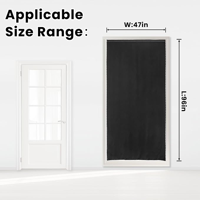 Adhesive Blackout Curtains- Self Stick Curtain No Rod Needed Easy to Hang Curtain, Use for Bedroom, Living Room, Dining Room, Kitchen, 47" W X 96" L, Black, 1 Panel