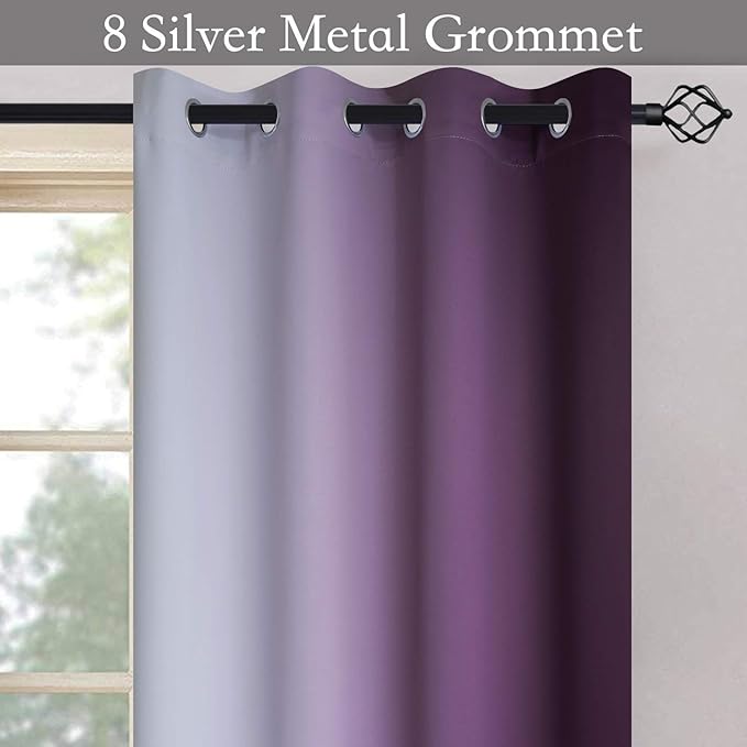 SimpleHome Ombre Room Darkening Curtains for Living Room, Light Blocking Gradient Purple to Gray White Thick Thermal Insulated Grommet Window Curtains/Drapes for Bedroom, 2 Panels, 52x72 inches Length