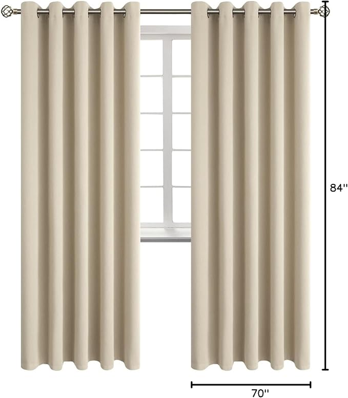 BGment Room Darkening Curtains 84 Inches Long - Grommet Thermal Insulated Drapes Window Treatment Curtains for Bedroom, 2 Panels, 70 x 84 Inch, Beige