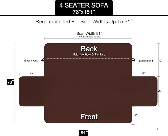 U-NICE HOME 4 Seater Sofa Cover 91 Inch Large Couch Covers for 4 Cushion Couch with Elastic Straps Water Resistant Furniture Protector Cover for Pets Cat (Sofa XX-Large, Light Grey/Light Grey)