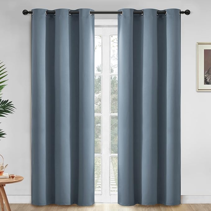 Yakamok Blackout Curtains Room Darkening Thermal Insulated Window Panels,Solid Grommet Top Drapes for Bedroom/Living Room(42x84 Inch, Stone Blue, 2 Panels)