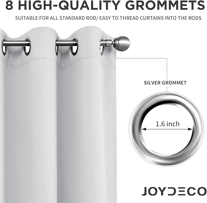 Joydeco White Curtains 90 Inches Long 2 Panels Set, Thermal Insulated Long Curtains& Drapes 2 Burg, Room Darkening Grommet Drapes for Living Room Bedroom Window (W52 x L90 Inch, Greyish White)