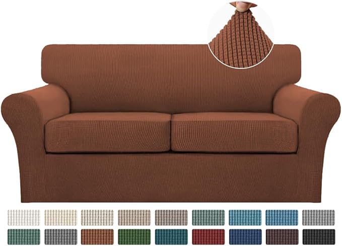 Turquoize 3 Piece Sofa Covers for 2 Cushion Couch Sofa Slipcover Soft Couch Cover for Dogs-Washable Sofa Furniture Covers with 2 Individual Cushion Covers (2 Cushion Sofa, Caramel)