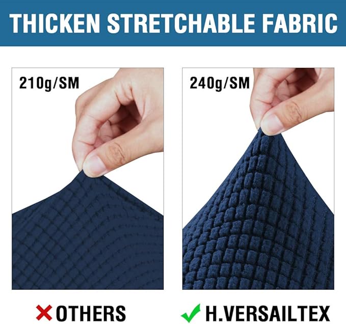 4 Piece Stretch Sofa Covers for 3 Cushion Couch Covers Furniture Slipcovers for Living Room (1 Base Cover Plus 3 Seat Cushion Covers) Thicker Jacquard Fabric Cover (XL Sofa, Navy)