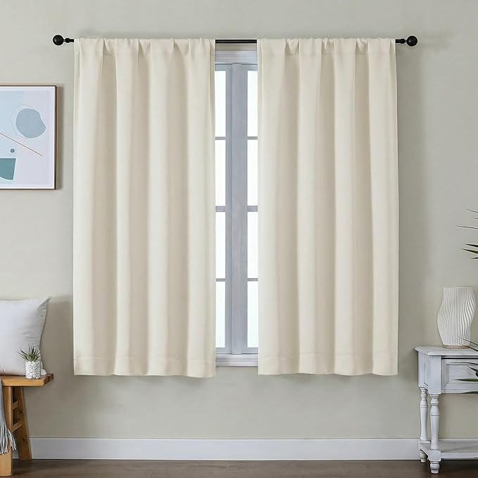 Simplebrand Ava Ivory Short Light Filtering Curtains for Bedroom 54 Inches Long 2 Panels Set, Solid Thermal Insulated, Energy Saving Window Treatment Curtains Light Filtering Drapes, W40 x L54 Inch