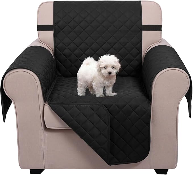 U-NICE HOME Reversible Oversized Chair Covers Quilted Water Repellent Pet Protectors with Elastic Straps(28''Armchair, Black/Black)
