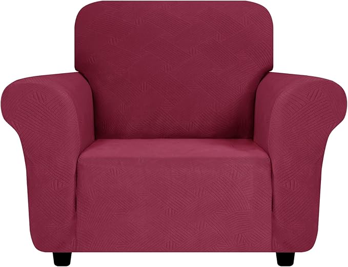 ZNSAYOTX Super Stretch Chair Slipcover (30"-47"), New Striped Sofa Chair Covers for Living Room, Dogs Pet Friendly Anti-Slip Chair Protector Spandex Armchair Slipcovers (Wine Red, Chair)