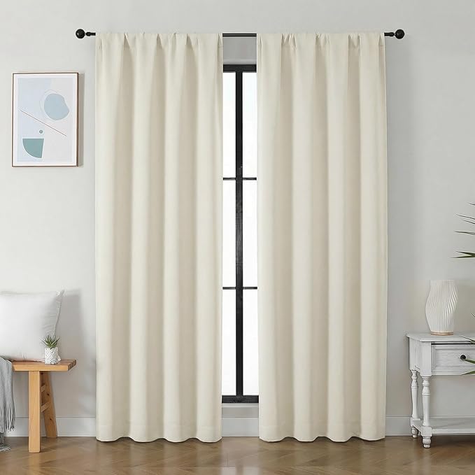 Simplebrand Ava Ivory Light Filtering Curtains for Bedroom 84 Inch Length 2 Panels Set, Solid Thermal Insulated Privacy Nursery Window Treatment Curtains Light Filtering Drapes, W40 x L84 Inch, Ivory
