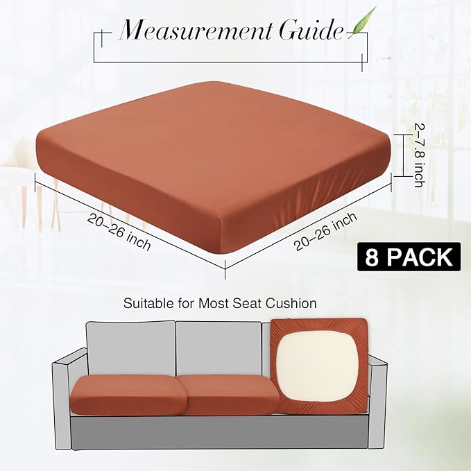 Newwiee 8Pcs Patio Cushion Covers Stretch Outdoor Cushion Cover Replacement for Patio Furniture Sofa Couch Slipcovers, Soft Flexibility Washable Furniture Protector(Waterproof Pure,Terra Cotta)