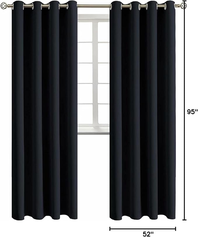 BGment Blackout Curtains for Living Room - Grommet Thermal Insulated Room Darkening Curtains for Bedroom, 2 Panels of 52 x 95 Inch, Black