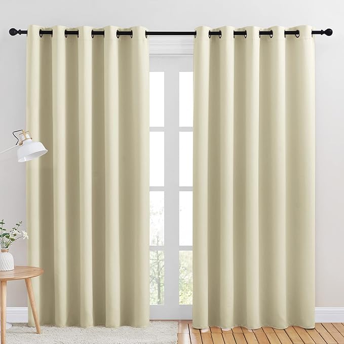 NICETOWN Room Darkening Draperies Window Curtain Panels, Thermal Insulated Grommet Room Darkening Curtains for Bedroom (Beige, 2 Panels, W70 x L84 -inch)