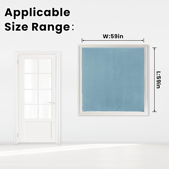 Self Adhesive Curtains, Black Out Shade for Window, Blackout Fabric Temporary Window Coverings Easy to Hang Curtains No Rod Needed, Use for Bedroom, Room, Kitchen, 59"W X 59"L, Lake Blue, 1 Panel