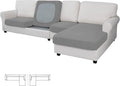 Easy-Going Stretch 4 Pieces Couch Cushion Covers for Sectional Sofa Left/Right L Shape Chaise Lounge Sofa Seat slipcover Anti-Slip Sofa Cover Soft (3 Seater + 1 Chaise, Light Gray)