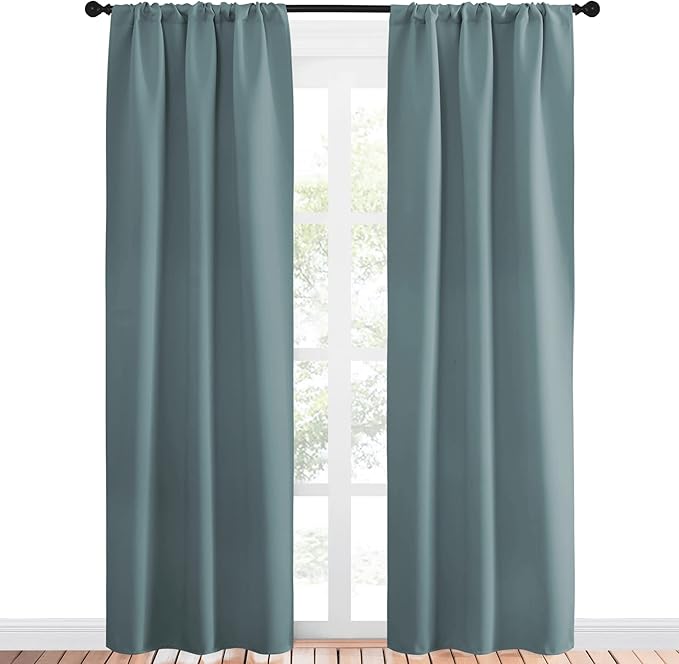 NICETOWN Greyish Blue Blackout Curtains Panels for Window, Thermal Insulated Rod Pocket Blackout Drapes/Draperies for Living Room (2 Panels, W34 x L84 inches)