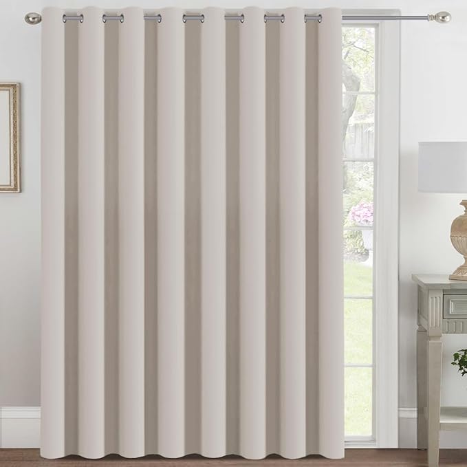 H.VERSAILTEX Blackout Patio Curtains 100 x 84 Inches for Sliding Door Extral Wide Blackout Curtain Panels Thermal Insulated Room Divider - Grommet Top, 7' Tall by 8.5' Wide - Natural