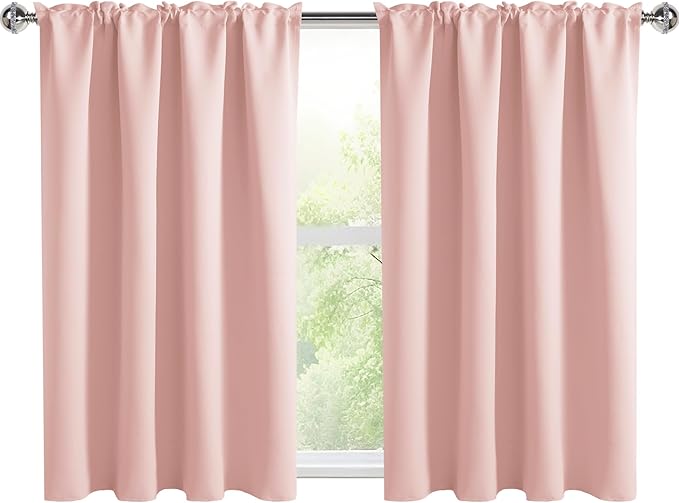 DWCN Blackout Curtains for Living Room Thermal Insulated, Energy Saving & Noise Reducing Bedroom Curtains, Blush Pink, W 52x L 36 Inch, Set of 2 Rod Pocket Curtain Panels