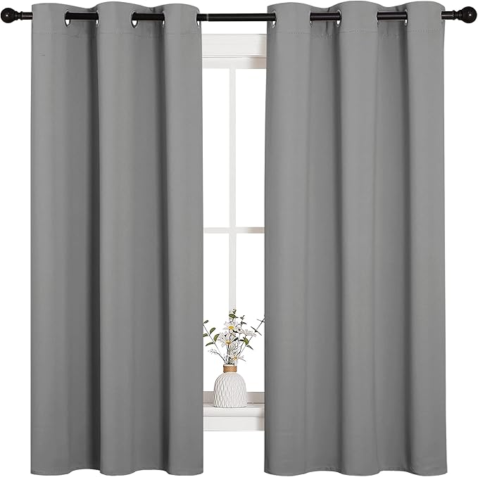 NICETOWN Silver Grey Thermal Insulated Grommet Blackout Curtains, Kids Window Drape Panel for Nursery, Privacy Short Curtains (2 Panels, W42 x L63 -Inch)