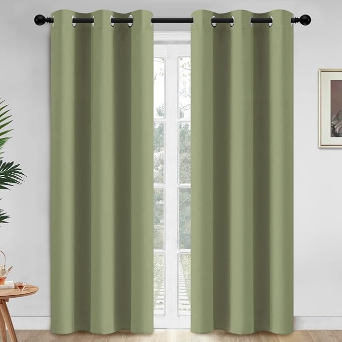 Yakamok 84 Inch Length Blackout Curtains for Bedroom, Thermal Insulated Room Darkening Grommet Solid Window Drapes for Living Room,42W x 84L,Sage Green,2 Panels