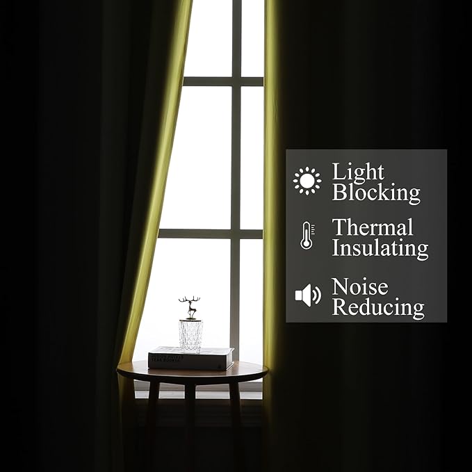 Estelar Textiler Yellow and Black Ombre Blackout Curtains 102 Inch Long, Thermal Insulated Grommet Drapes for Bedroom, Full Room Darkening Gradient Curtains for Living Room, 52Wx102L, 2 Panels