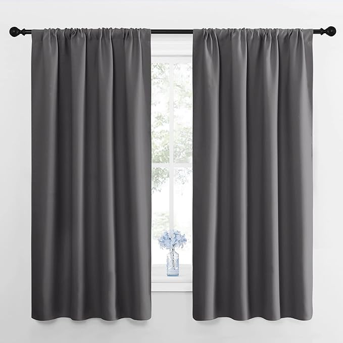 NICETOWN Blackout Curtains Panels for Bedroom - Thermal Insulated Rod Pocket Window Blackout Drapes/Draperies for Living Room (2 Panels, W42 x L63 inches, Grey)