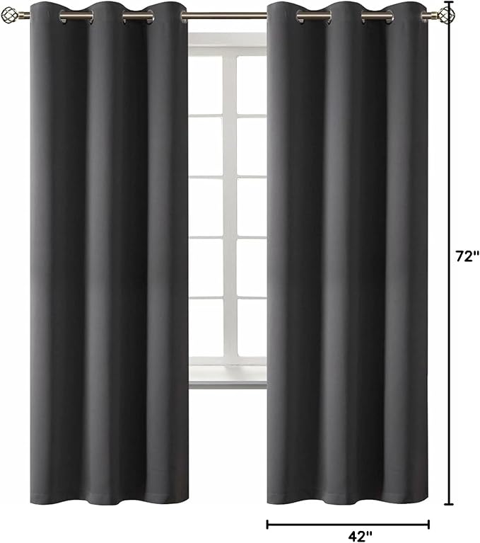BGment Blackout Curtains - Grommet Thermal Insulated Room Darkening Bedroom and Living Room Curtain, Set of 2 Panels (42 x 72 Inch, Dark Grey)