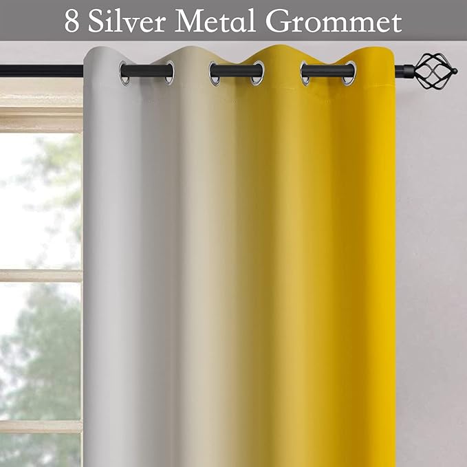 SimpleHome Ombre Room Darkening Curtains for Bedroom, Gradient Yellow to Grey White Light Blocking Thermal Insulated Grommet Window Curtain/Drapes for Living Room,2 Panels, 52x84 inches Length