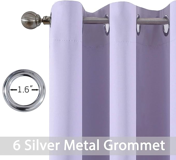 Yakamok 84 Inch Length Blackout Curtains for Bedroom, Thermal Insulated Room Darkening Grommet Top Window Drapes for Living Room,Lilac,42W x 84L,2 Panels