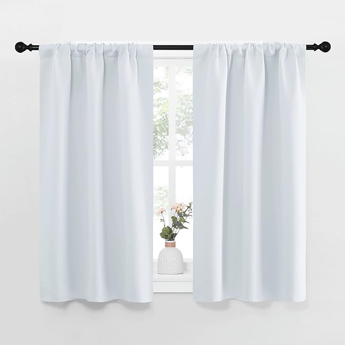 NICETOWN Greyish White Window Curtain Panels - Thermal Insulated Rod Pocket Room Darkening Curtain Sets for Bedroom (Greyish White, 2 Panels, 34 by 40)