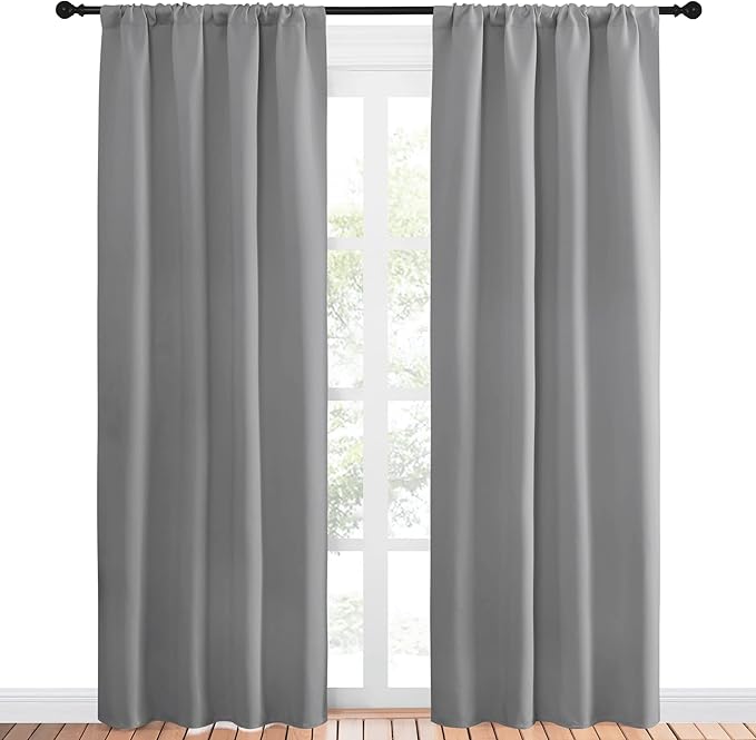 NICETOWN Blackout Curtains 84 for Office - 3 Pass Microfiber Noise Reducing Thermal Insulated Solid Rod Pocket Blackout Window Panels/Drapes (2 Panels, 42 x 84 Inch, Silver Grey)